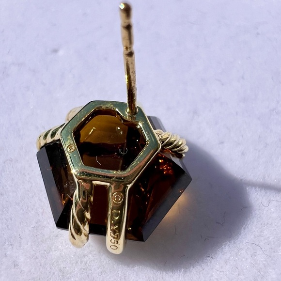 David Yurman 18k Hexagon Smokey Quartz & Diamond Cable Wrap Stud Earrings Large - Picture 12 of 15